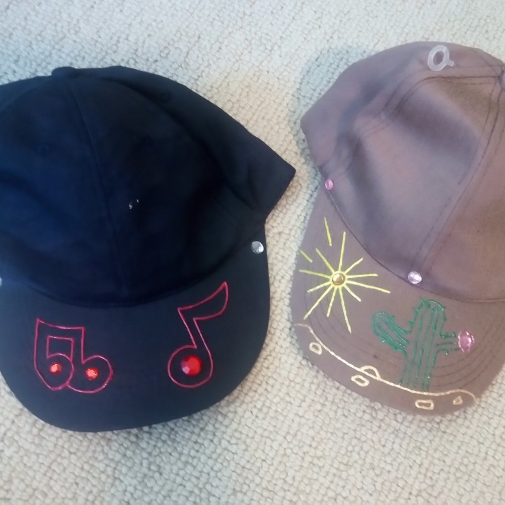 (2) PK NEW Hand Painted Beaded Baseball Caps Hats